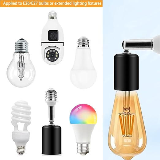 Ceramic & Metal E26 Light Socket Extender,150w-Heat-resistant-Ideal for Light Holder Extension,Electrical Socket Extender 180° Bendable Socket Adapter Screw Base Light Bulb Socket, 2pcs (Black)