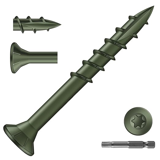 #8 x 1-1/2" Deck Screws (150Pcs) 1lb. Exterior Wood Screws. Carbon Steel, Green, Flat Head, Rust Resistant epoxy Coated, with T25 Star Bit