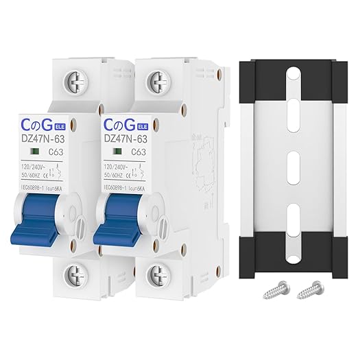 AC Miniature Circuit Breaker 63 Amp 1 Pole 120/240V Solar AC Disconnect Switch Thermal Magnetic Trip Din Rail Mount