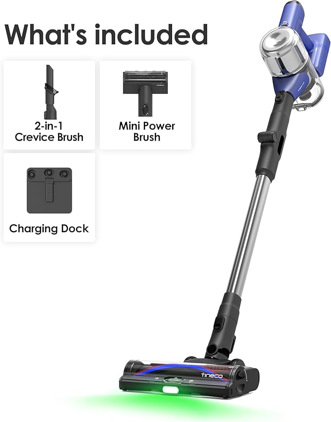 Tineco Pure ONE S50 Pro Cordless Stick Vacuum Cleaner, 200AW Powerful Suction, Zero Tangle Brush, 95Min Runtime, 180° Foldable Tube, 120° Green Light, Easily Tackles Large Debris Stick Vacuum
