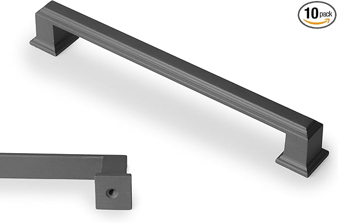 10 Pack 6.3 Inch(160mm) Hole Center Matte Dark Gunmetal Gray Modern Cabinet Pulls Kitchen Cabinet Handles Kitchen Cabinet Hardware Timeless Drawer Pulls for Dresser Cupboard Wardrobe, Gray(6.3x10)