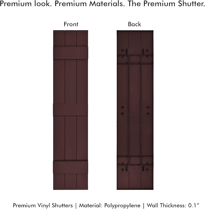 Board & Batten Vinyl Shutters (1 Pair) | 11"x81" (3-Board) - Dark Cherry Mocha | Exterior Window Shutters | Includes Mounting Hardware | Simple Installation | Made in USA