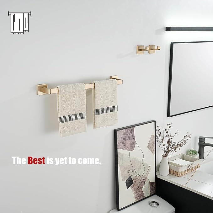 JQK Champagne Bronze Towel Bar, 16 Inch 304 Stainless Steel Thicken 0.8mm Towel Rack Bathroom, Towel Holder Wall Mount, Total Length 18.41 Inch, TB250L16-CB