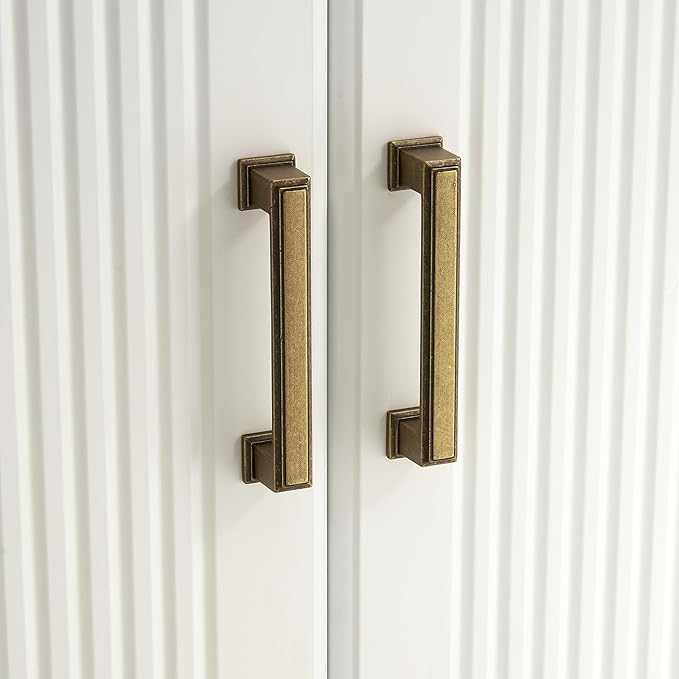 10 Pack 3.75 Inch(96mm) Hole Center Antique Brass Modern Cabinet Pulls Kitchen Cabinet Handles Kitchen Cabinet Hardware Timeless Drawer Pulls for Dresser Cupboard Wardrobe, A-Brass(3.75x10)