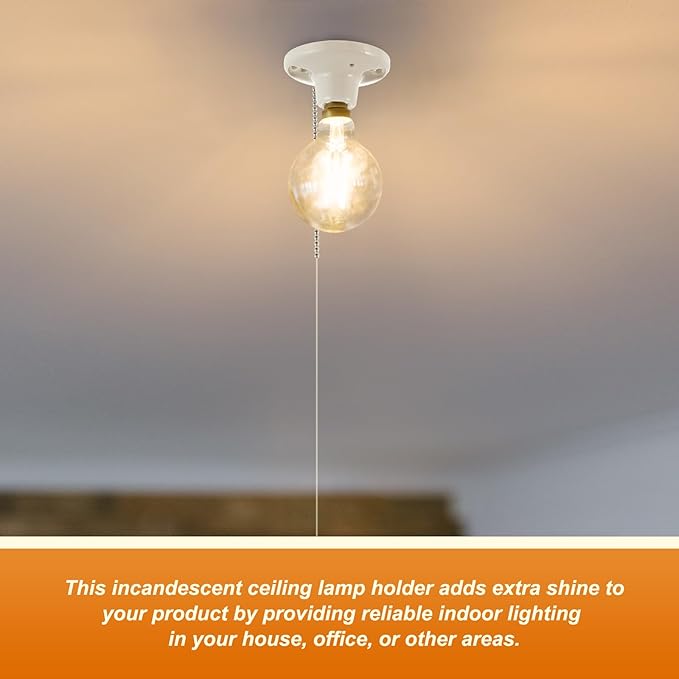 4 Pcs Porcelain Light Socket with Pull Chain White Bulb E27/E26 Socket Porcelain Outlet Box Mount Ceiling Light Fixture for Indoor Garage Closet Lighting