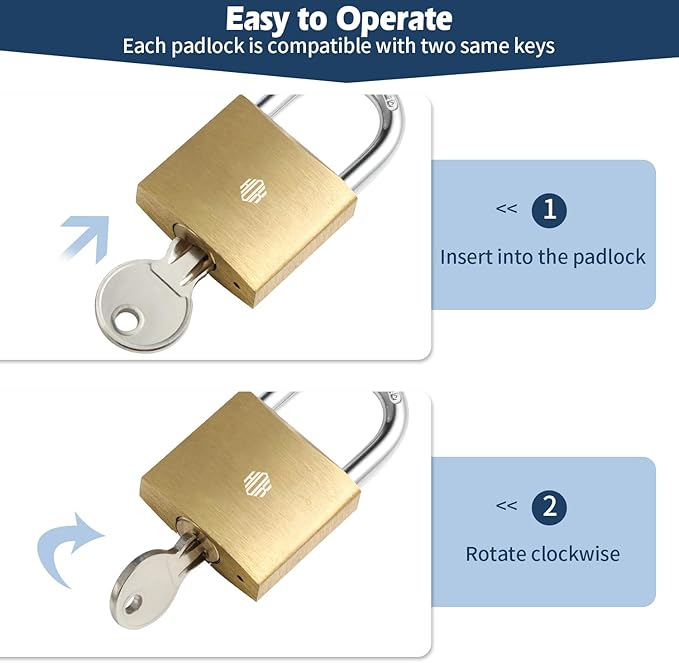 HOX 2-Pack Keyed Padlock, Waterproof and Rustproof, Solid Brass Lock with 1-1/4" Wide Body, Padlock with Keys for Storage Unit, Sheds, Garages and Fence