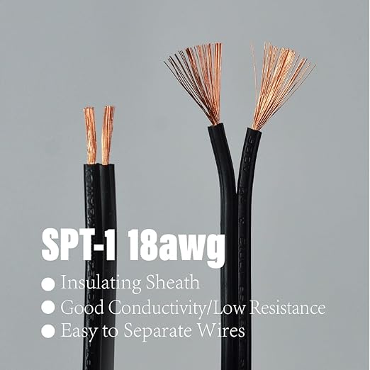 Low Voltage Landscape Lighting Cable 18/2 SPT-1W Bulk Lamp Cord 300-Volt 18-Gauge 250-feet Spool Black UL Listed