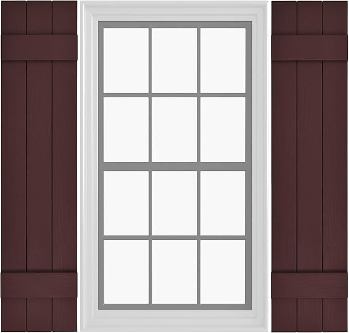 Board & Batten Vinyl Shutters (1 Pair) | 11"x51" (3-Board) - Dark Cherry Mocha | Exterior Window Shutters | Includes Mounting Hardware | Simple Installation | Made in USA