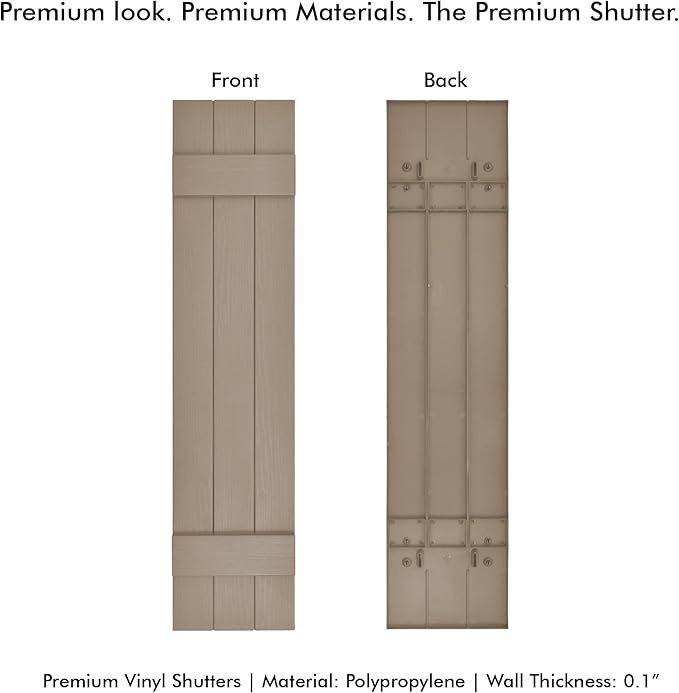 Board & Batten Vinyl Shutters (1 Pair) | 11"x47" (3-Board) - Coastal Sand Dune | Exterior Window Shutters | Includes Mounting Hardware | Simple Installation | Made in USA
