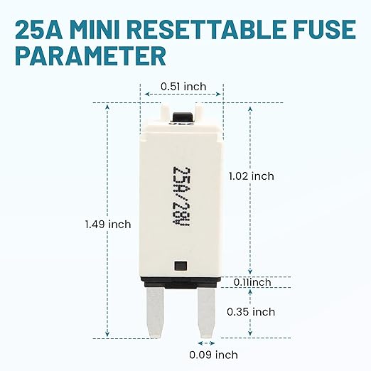 NuIth Manual Reset 25A Mini Fuse Circuit Breakers, E73 Low Profile ATM Circuit Breaker Blade Fuse DC 28V Resettable Standard Blade Fuses for Car Truck RV Marine (2PCS-25A)