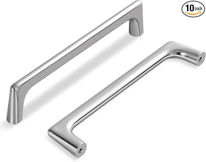10 Pack 5 Inch(128mm) Hole Center Modern Satin Nickel Cabinet Pull Handle Timeless Vanity Drawer Pull Handle Classic Cabinet Hardware for Kitchen Bathroom, Screws Included, Nickel-B(5x10)
