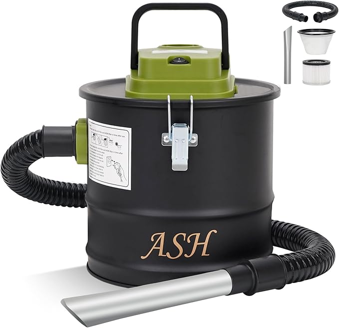 Ash Vacuum Cleaner -2.6 Gallon Fireplace Ash Vac with 800w Powerful Hose Non-Woven Dust Separator | Dry Stove Vacuum for Fireplaces Pellet Grill Wood Stove Fire Pits Green
