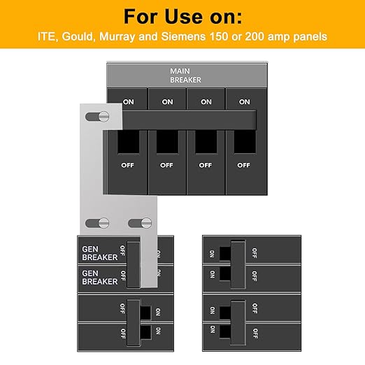 Generator Interlock Kit Compatible with ITE,Gould and Murray 150or 200Amp Panel,for Siemens 150 Amp Panel,1 1/4 Inch Spacing Between Main Circuit Breaker and Generator Circuit Breaker,Interlock