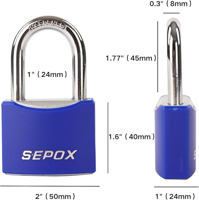 SEPOX® 3 Pcs 2" Large Padlock All-Weather Outdoor Pad Locks Keyed Alike, Long Shackle, Solid Steel Lock, Heavy-Duty with Blue Cover, for Gate Fence Cabinet Toolbox School Gym Locker, 3pcs Same Key