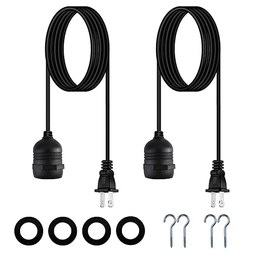 10 Feet Waterproof Wire Electric Light Socket, 1 Pack Outdoor Black Plug in Pendant Light, E26 E27 Socket for Vintage DIY Extension Cable Hanging Lamp