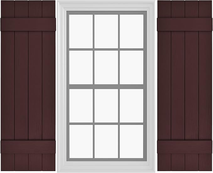Board & Batten Vinyl Shutters (1 Pair) | 14.5"x39" (4-Board) - Dark Cherry Mocha | Exterior Window Shutters | Includes Mounting Hardware | Simple Installation | Made in USA