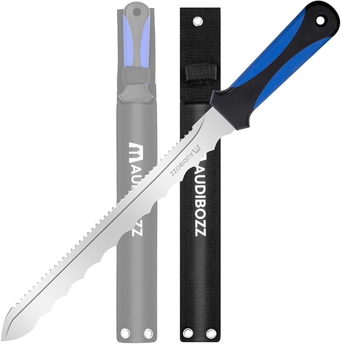 Insulation Knife - Sod Cutter Knife: stainless steel 11.14-Inch sharp blade, double side utility Lawn Repair Saw with Nylon Sheath