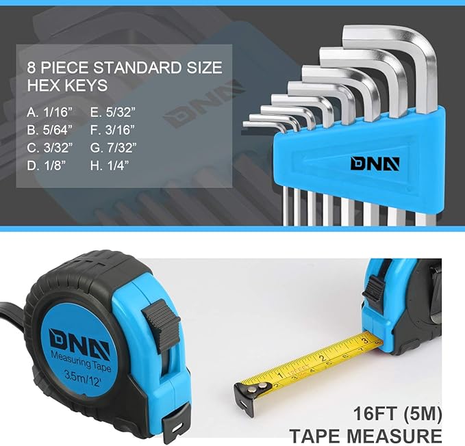 DNA MOTORING 39-Piece Household Tool Set General Repair Small Hand Tool Kit Storage Case for Home Garage Office College Dormitory Use, Blue, TOOLS-00008