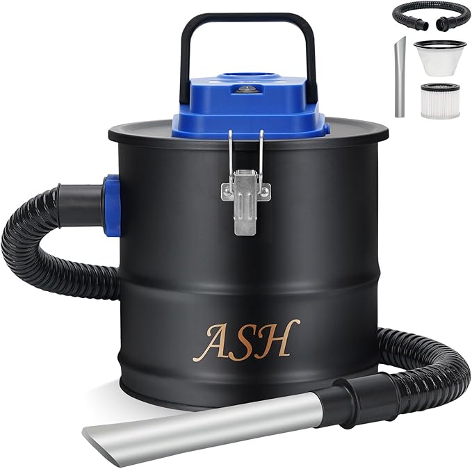 Ash Vacuum Cleaner -2.6 Gallon Fireplace Ash Vac with 800w Powerful Hose Non-Woven Dust Separator | Dry Stove Vacuum for Fireplaces Pellet Grill Wood Stove Fire Pits Blue