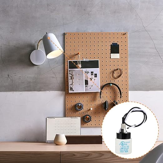 Helunsi E26 E27 Ceramic Lamp Socket with Rotary Knob Switch, Universal Replacement Porcelain ON OFF Turn Switch Light Bulb Socket, E26 Medium Base Lamp Holder with Threaded Nuts and Wire Lead - 1 Pack