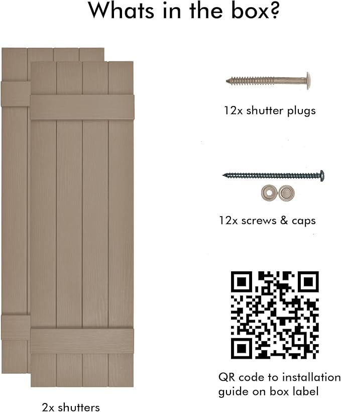 Board & Batten Vinyl Shutters (1 Pair) | 14.5"x35" (4-Board) - Coastal Sand Dune | Exterior Window Shutters | Includes Mounting Hardware | Simple Installation | Made in USA