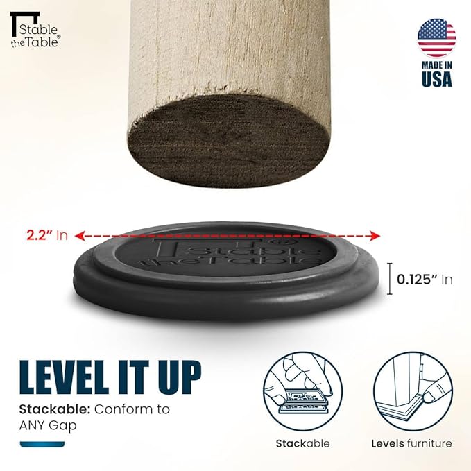 Stable the Table-6 Pack-Grey Square, Furniture Leveler & Riser, Anti-Slip Sofa Gripper for Hardwood Floors, Floor Protector, Stacking Furniture Pad, Bed, Desk, Couch & Table Stabilizer, Made in USA