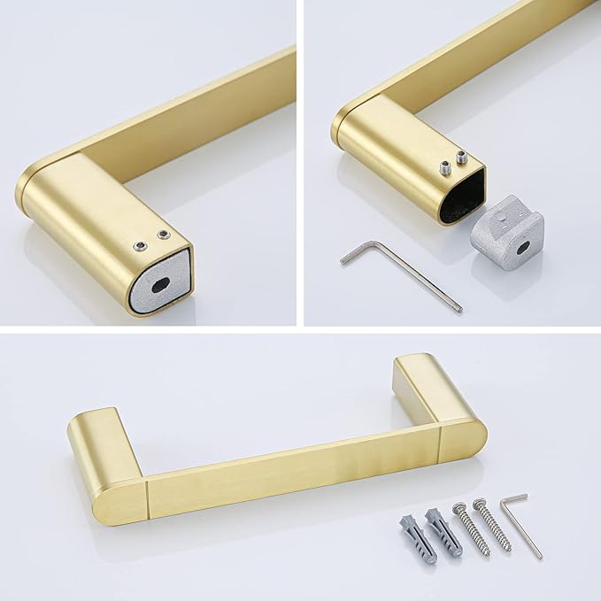 RANDOM 9 inch Brushed Gold Towel Bar Bathroom Gold Towel Holder Kitchen Dish Cloths Hanger Hand Towel Rod/Rack SUS304 Stainless Steel Wall Mounted Towel Rack Brushed Brass 96026-2-9BG.