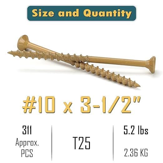 WELLOCKS Deck Screws, Wood Screws, Tan, Superior Rust Resistant, Epoxy Coated, Above 1000 Hour Salt Spray Coating T25 Torx Star Bit Included for Outdoor Wood Fence (5.2LBS Tan, #10×3-1/2")