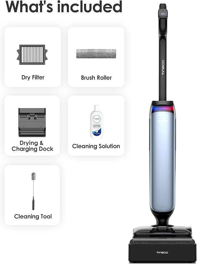 Tineco Floor One S9 Artist Pro Wet Dry Vacuum Cleaner, 22kPa Suction, 360° SmoothDrive, Anti-Tangle Design, 185°F Flashdry, 75 Min Runtime, Dual-Edge Cleaning, 180° Lay-Flat