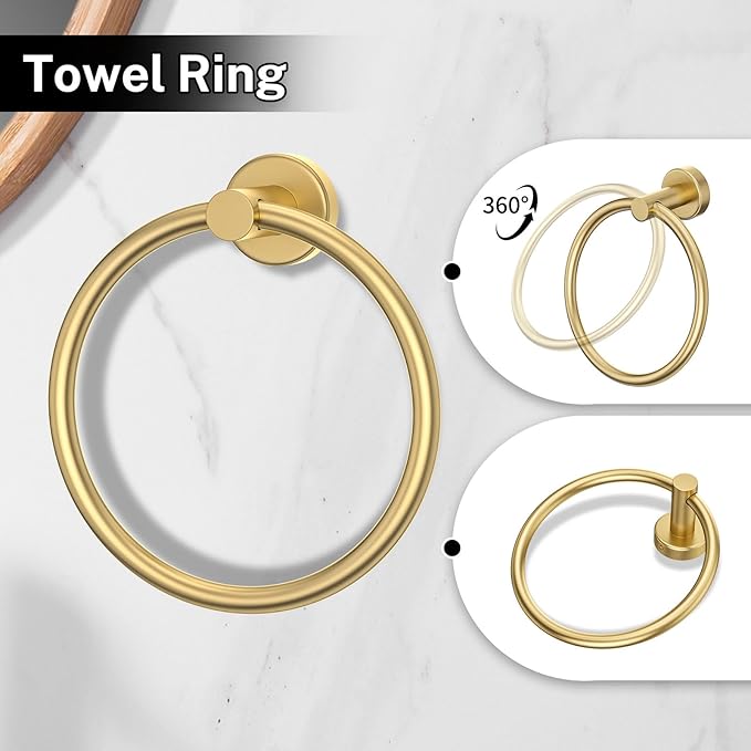 5-Piece Towel Bar Set Brushed Gold Bathroom Hardware Accessories Set Includes Multi-Purpose Toilet Paper Holder,Towel Holder Sets for Bathroom Stainless Steel Wall-Mounted 23.6in