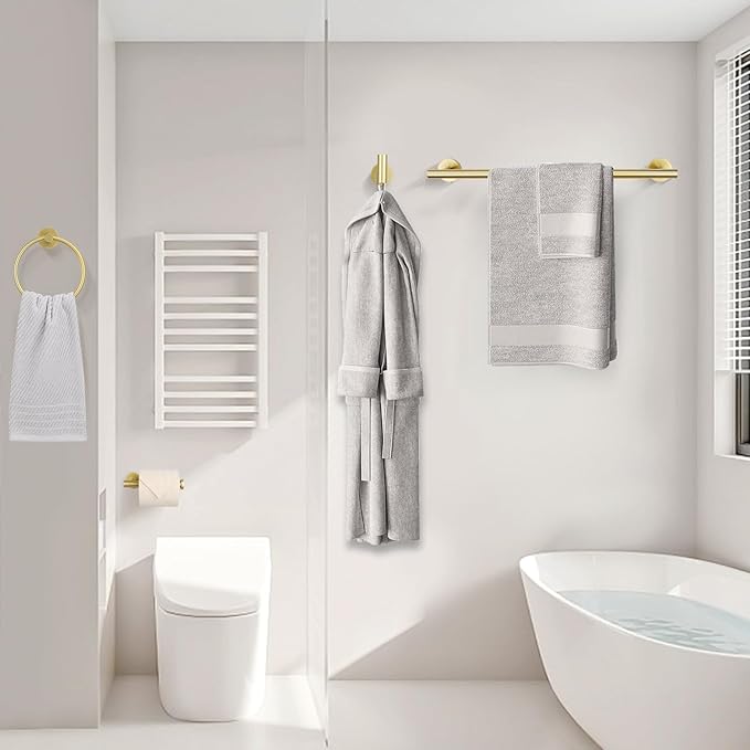 YACVCL Brushed Gold 4-Piece Bathroom Hardware Set,Bathroom Towel Bar Set,SUS304 Stainless Steel Bathroom Accessories Set Wall Mounted Towel Holder Set,27.5 Inch