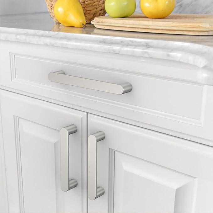 Amerdeco 10 Pack ZH0005BSN Brushed Satin Nickel 5 Inch(128mm) Hole Centers Kitchen Cabinet Pulls Hardware Modern Kitchen Handles for Cabinets Cupboard Handles Drawer Pulls