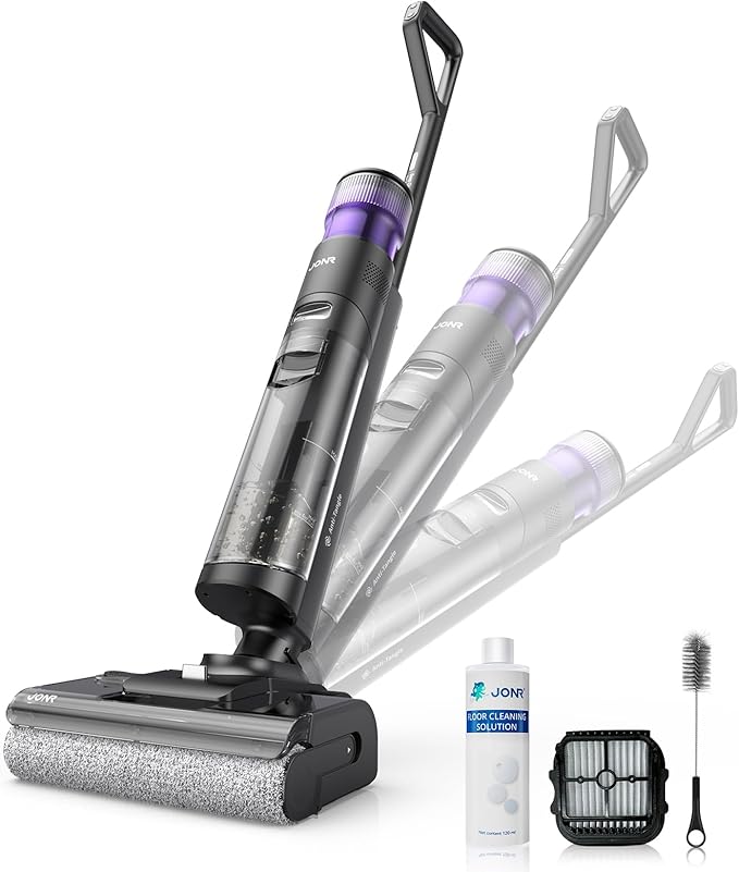 JONR ED12 Pro Max Wet Dry Vacuum Cleaner Cordless, 180°Lay-Flat Smart Vacuum Mop, 167°F Flashdry Self-Cleaning, Dual-Sided Edge, Zero-Tangle for Pet Hair, Lightweight Floor Cleaner for Hard Floor