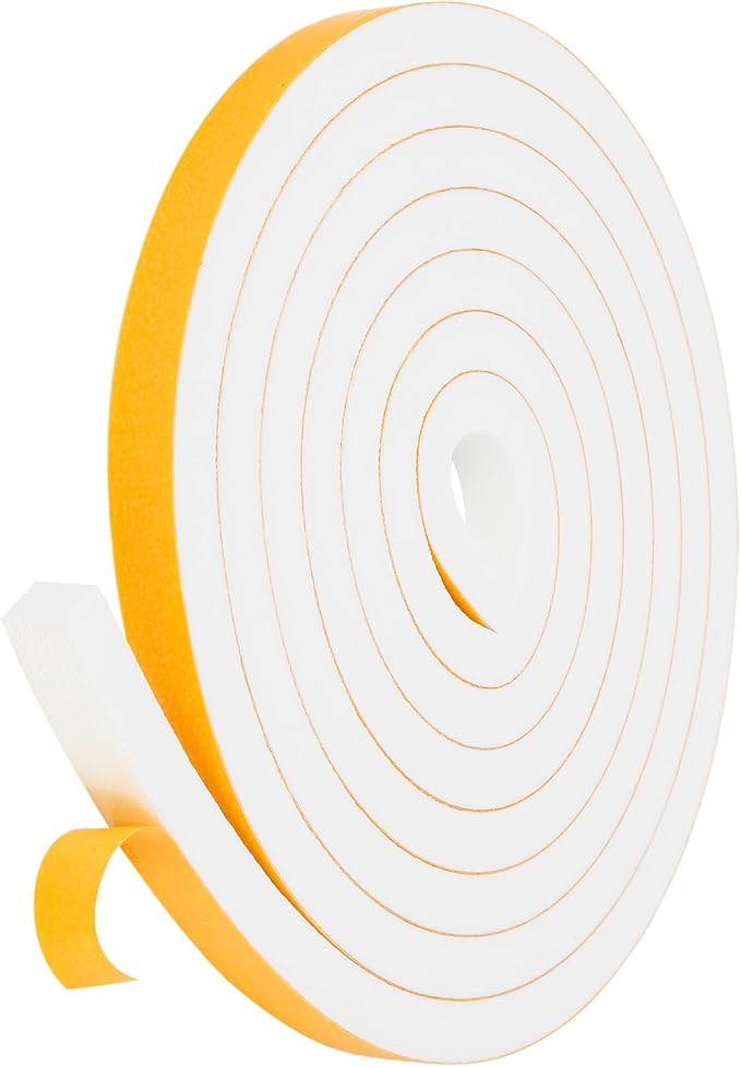 Weather Stripping Door Seal Strip (3/5 Inch X 1/2 Inch X 10Feet), Strong Adhesive, Lightproof, Soundproof, Weatherproof Foam Tape Insulation for Sliding Door, Front Door Frame, Windows- White