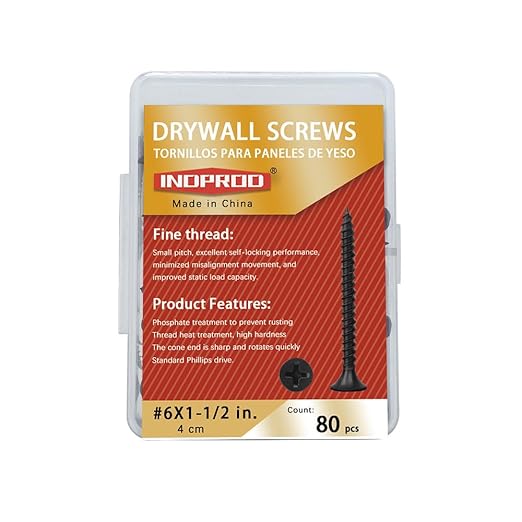 #6 x 1-1/2" Fine Thread Drywall Screw with Phillips Bugle Head, Black Phosphate Coated, Sharp Point, High Strength Quick Self Self Tapping Screw for Drywall Sheetrock, Wood and More, 80Pcs
