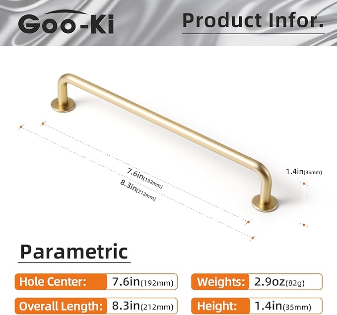 Goo-Ki 7.56"(192mm) c-c Champagne Bronze Cabinet Handle Drawer Pulls Zinc Alloy Kitchen Hardware - 6 Pack Modern Bar Pull Handles for Cupboard Wardrobe,9338UBR-192