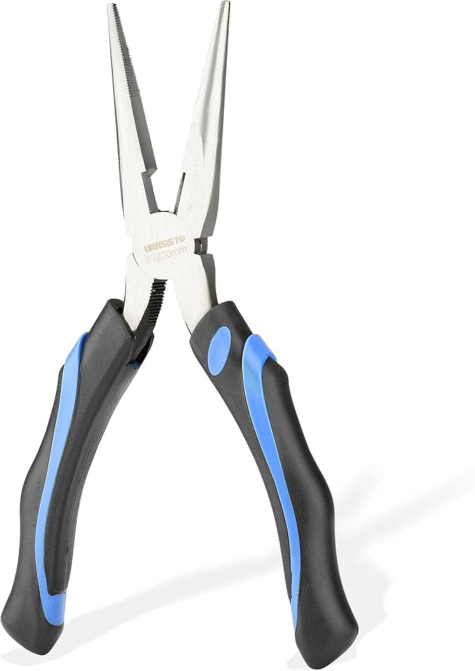 8-Inch Long Needle-Nose Side Cutting Pliers with Heavy Duty Nickel Chromium Steel Construction