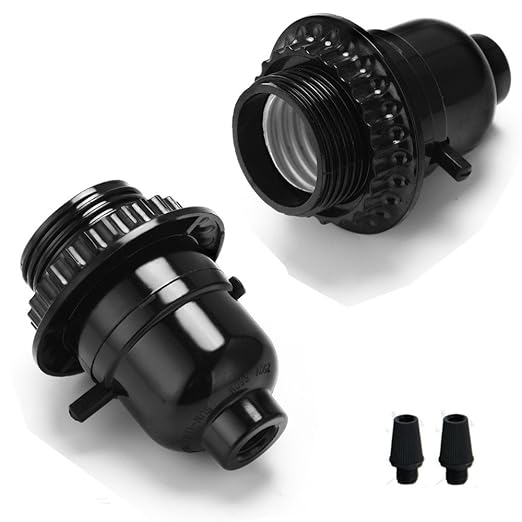 6 Pack Lamp Socket Replacement, Phenolic Medium Base Light Socket, E26 Screw Bulbs Edison Retro Pendant Lamp Holder, Lampshade Ring, 1/8 IP Thread Cap (Lamp Socket Push Off)