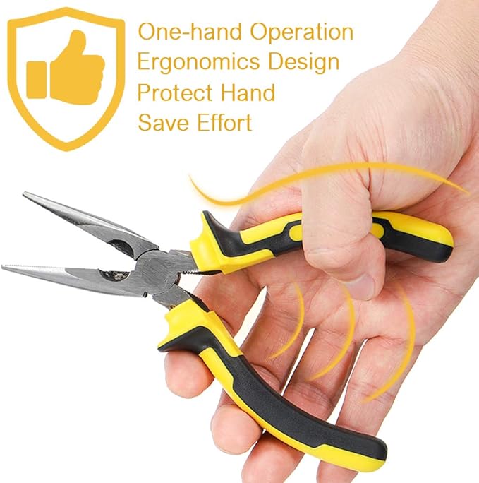 DOWELL Needle Nose Pliers Long Nose Pliers 8 Inch with Wire Cutter for Jewelry Nickel Chromium Steel Construction And Professional Handle