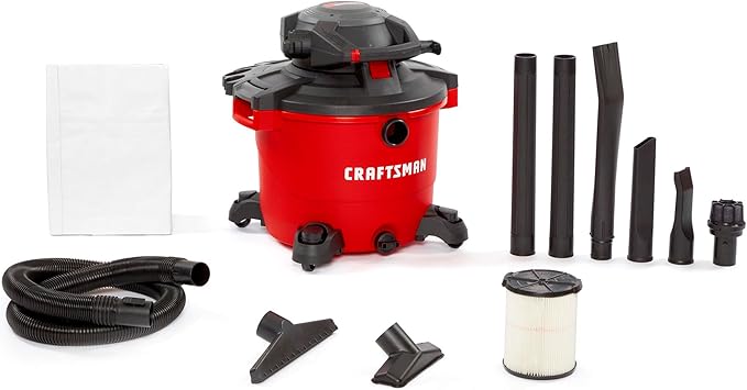 CRAFTSMAN CMXEVBE17607 16 Gallon 6.5 Peak HP Wet/Dry Shop Vac with Detachable Leaf Blower, Portable Shop Vacuum Wet and Dry with Filter, Dust Bag, Hose and Attachments for Garage, Outdoor Cleaning