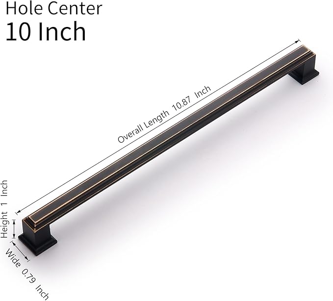10 Pack 10 Inch(254mm) Hole Center Oil Rubbed Bronze Modern Cabinet Pulls Kitchen Cabinet Handles Kitchen Cabinet Hardware Timeless Drawer Pulls for Dresser Cupboard Wardrobe, ORB(10x10)