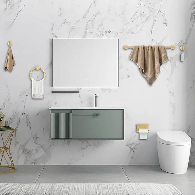 5-Piece Towel Bar Set Brushed Gold Bathroom Hardware Accessories Set Includes Multi-Purpose Toilet Paper Holder,Towel Holder Sets for Bathroom Stainless Steel Wall-Mounted 23.6in