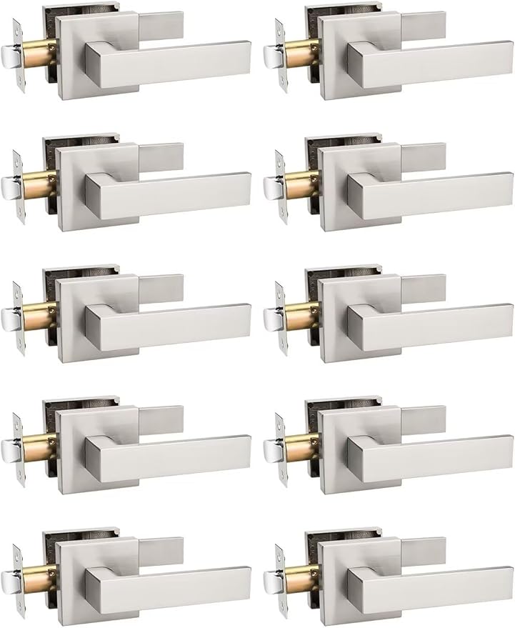 10 Pack Brushed Nickel Passage Door Levers Interior Door Handles, Heavy Duty Closet Hallway Door Handle Sets