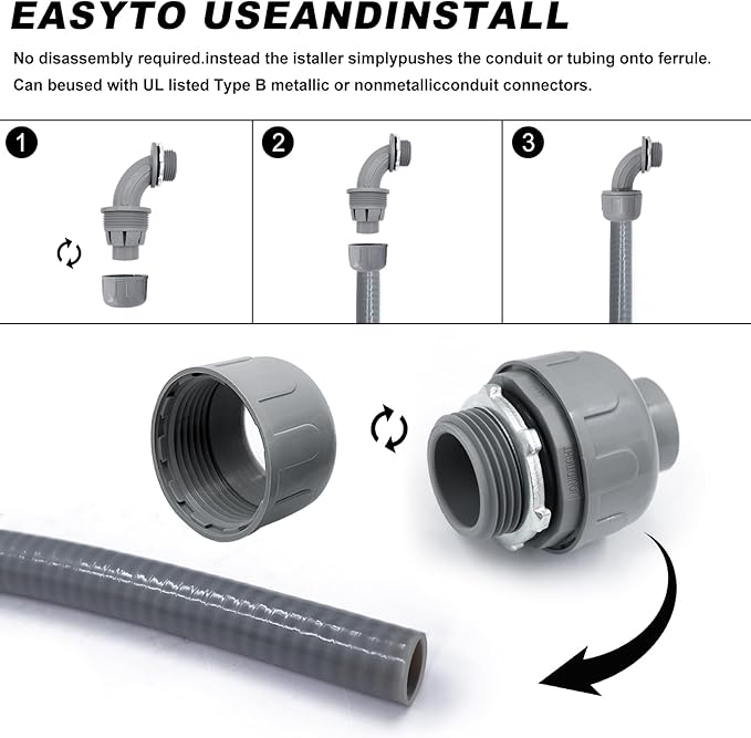 1-1/2 inch PVC Flexible Conduit Connector UL Listed Conduit Connector Fittings 12 Pack (8 Pcs 180D/4 Pcs 90D)