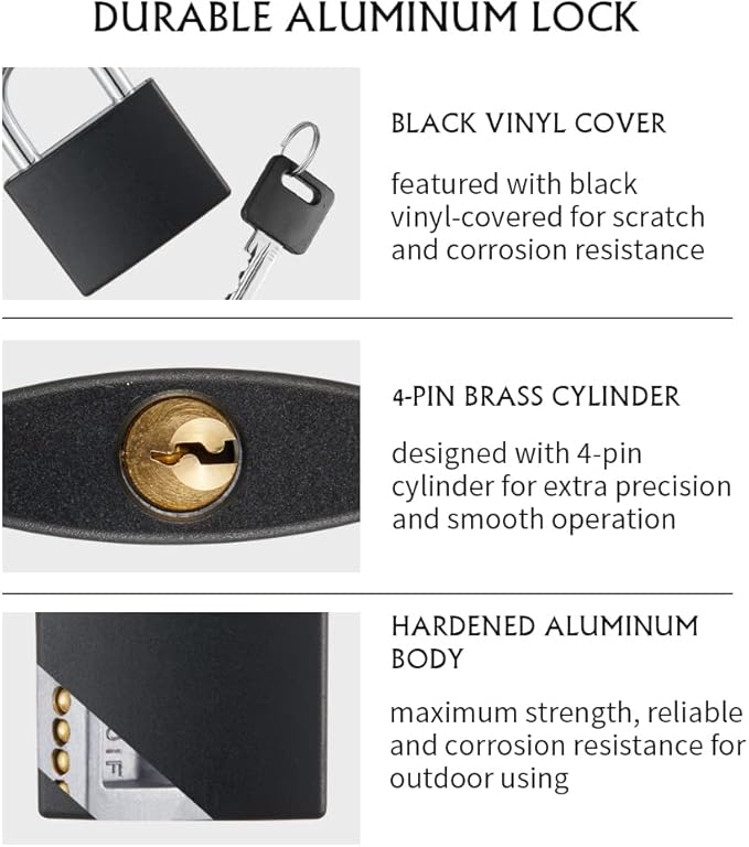 Covered Aluminum Padlock with Key, 8 Pack 1-9/16" Padlocks with Same Key,Key Lock for Outdoors
