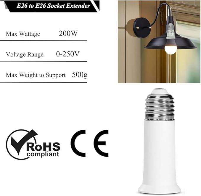 E26 Socket Extender - 6.5CM/2.56 Inch Socket Extension Adapter, 6-Pack