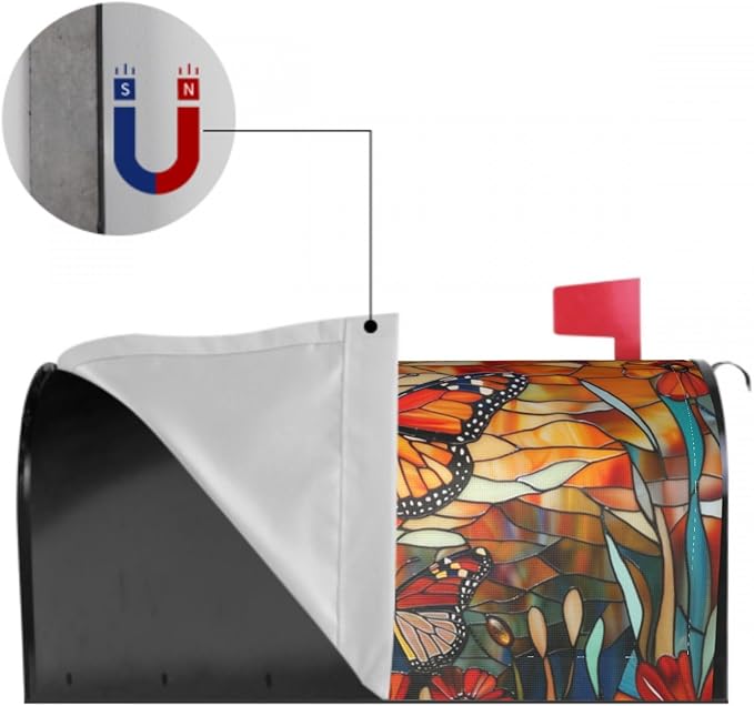 Giwawa Stained Glass Monarch Butterfly Magnetic for Fall Mailbox Cover Autumn Mail Box Covers Standard Size 18 x 21 Thanksgiving Decorations Outdoor Welcome Mailbox Wrap