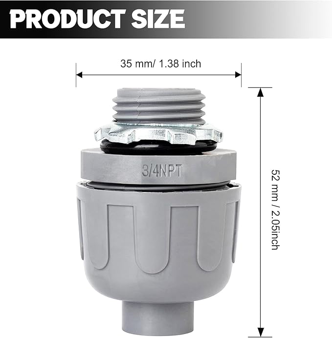 3/4 inch Liquid Tight Connector PVC Flexible Conduit Connector,Straight 180 Degree UL Listed Liquid Tight Connector, Non-Metallic 3/4 Conduit Fittings(150 Pack)