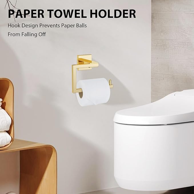 YACVCL 5-Piece Bathroom Hardware Accessories Set 23.6 inch Towel Bar Set Modern Towel Rack Set Stainless Steel Wall Mounted Bathroom Towel Holder Set(Bright Gold)