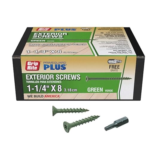 Grip-Rite L114ST1 PrimeGuard Plus #8 x 1-1/4" Wood to Wood Deck Screw, Green, 1lb Box